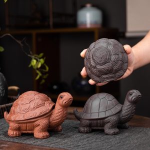 Handmade Chinese Tea Ceremony Tea Pet Clay Turtle With Turtle Shell Tea Infuser
