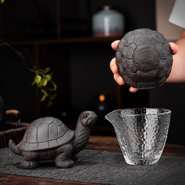 Handmade Chinese Tea Ceremony Tea Pet Clay Turtle With Turtle Shell Tea Infuser