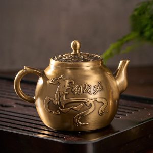 Handmade Embossed Galloping Horse Vintage Brass Tea Kettle Symbolic Success