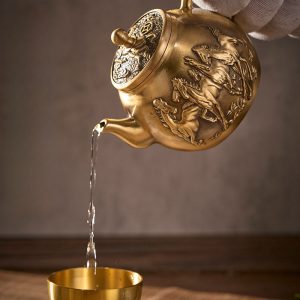 Handmade Embossed Galloping Horse Vintage Brass Tea Kettle Symbolic Success