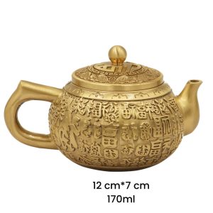 Handmade Hundred Blessing Characters Antique Brass Teapot For Sale