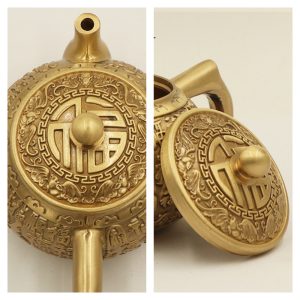 Handmade Hundred Blessing Characters Antique Brass Teapot For Sale