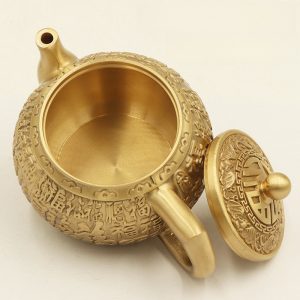 Handmade Hundred Blessing Characters Antique Brass Teapot For Sale