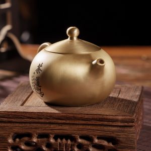 Handmade Tea Ceremony Theme Brushed Brass Teapot Vintage For Sale
