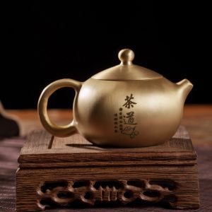 Handmade Tea Ceremony Theme Brushed Brass Teapot Vintage For Sale