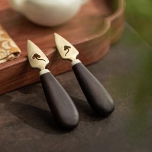 Hollowed Auspicious Clouds Chinese Rosewood And Brass Tactical Tea Ceremony Knife