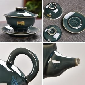 Ice Crackle Glaze Celadon Chinese Eggshell Porcelain Tea Set Traditional For Sale