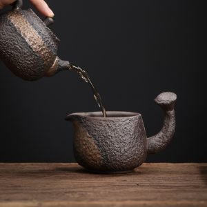 Japanese Gilded Iron Glaze Seedpod Of The Lotus Side-handle Rough Pottery Gongfu Chahai Tea Divide