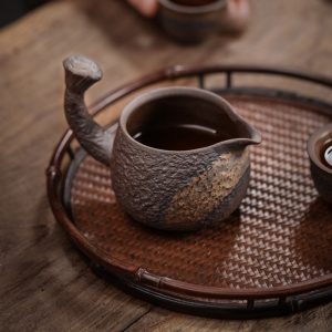 Japanese Gilded Iron Glaze Seedpod Of The Lotus Side-handle Rough Pottery Gongfu Chahai Tea Divide