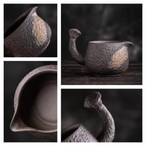 Japanese Gilded Iron Glaze Seedpod Of The Lotus Side-handle Rough Pottery Gongfu Chahai Tea Divide