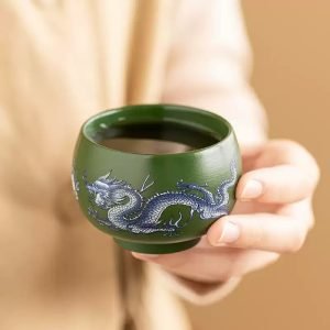 Japanese Green Clay Dragon And Phoenix Gongfu Tea Ceremony Tea Cups Set Master Tea Cup Set