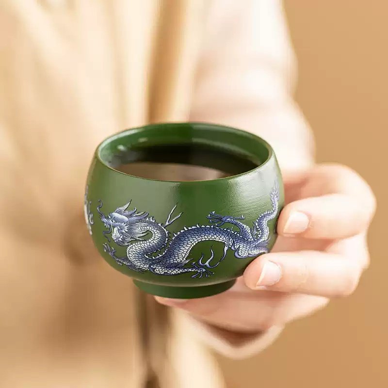 Japanese Green Clay Dragon And Phoenix Gongfu Tea Ceremony Tea Cups Set Master Tea Cup Set Japanese Green Clay Dragon And Phoenix Gongfu Tea Ceremony Tea Cups Set Master Tea Cup Set