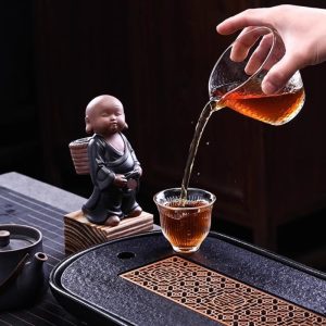 Japanese Purple Clay Cute Creative Peeing Pee Boy Tea Pet With Infuser And Wood Base