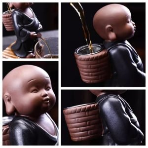 Japanese Purple Clay Cute Creative Peeing Pee Boy Tea Pet With Infuser And Wood Base