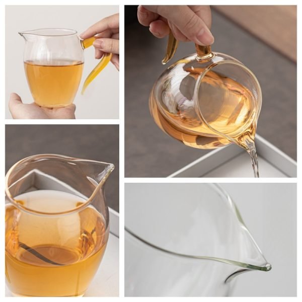 Japanese Traditional Tea Ceremony Penguin-shaped Clear Glass Gong Dao Bei With Yellow Handle For Gongfu Tea