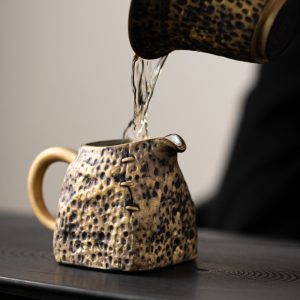 Japanese Vintage Hammered Pattern Golden Glaze Gongfu Tea Ceremony Chahai With Gilded Handle