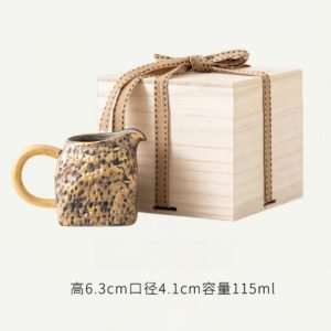 Japanese Vintage Hammered Pattern Golden Glaze Gongfu Tea Ceremony Chahai With Gilded Handle