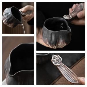 Japanese Wabi-sabi Style Lotus Shapewhite Slip Rough Pottery Fair Cups With Relief Side Handle