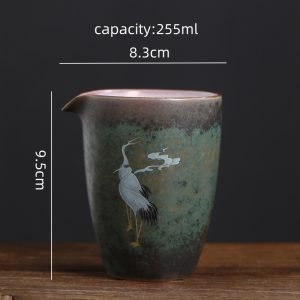Large Anique Japanese Sytle Crane Pattern Handmade Ceramic Kiln Change Glaze Fair Cup