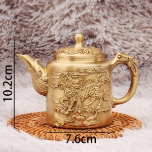 Large Hand Carved Foo Dog And Blessing Theme Brass Teapot With Fish Spout
