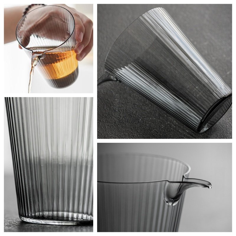 Large Japanese Vintage Elegant Vertical Stripes Heat-resistin Handmade Clear Glass Gong Dao Bei Large Japanese Vintage Elegant Vertical Stripes Heat-resistin Handmade Clear Glass Gong Dao Bei