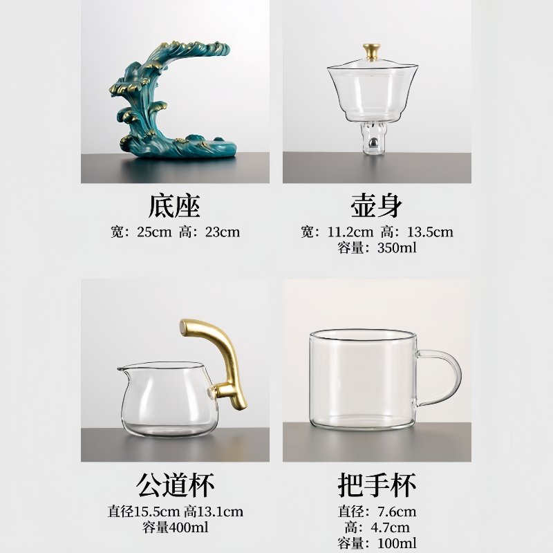 Little Zen Buddha Statue Heat Resistant Semi Automatic Glass Tea Set For Sale Little Zen Buddha Statue Heat Resistant Semi Automatic Glass Tea Set For Sale