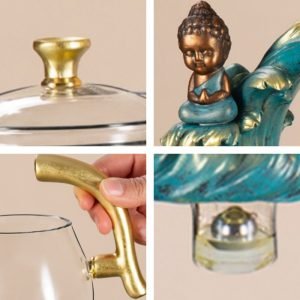 Little Zen Buddha Statue Heat Resistant Semi Automatic Glass Tea Set For Sale