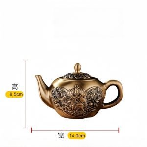 Luxurious Embossed Antique Dragon Phoenix With Foo Dog Theme Brass Teapot