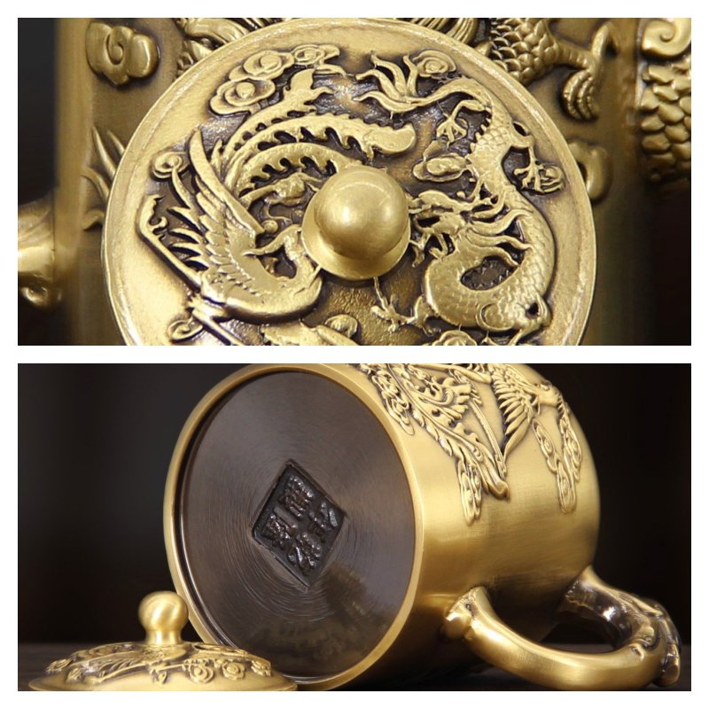 Luxurious Embossed Dragon With Phoenix Brass Teapots Antique For Sale Luxurious Embossed Dragon With Phoenix Brass Teapots Antique For Sale