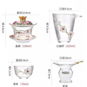 Luxurious Inlaid Tin Plum Theme Antique Enamelled Tea Glasses Set For Adults