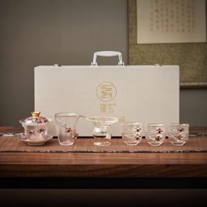 Luxurious Inlaid Tin Plum Theme Antique Enamelled Tea Glasses Set For Adults