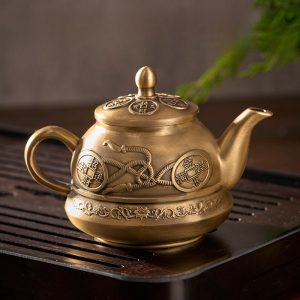 Luxurious Traditional Antique Money Theme Brushed Brass Teapots For Sale