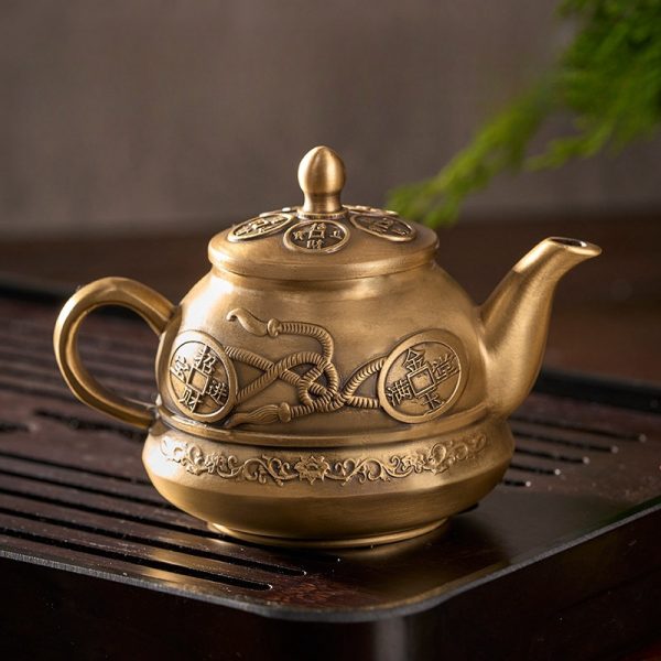 Luxurious Traditional Antique Money Theme Brushed Brass Teapots For Sale