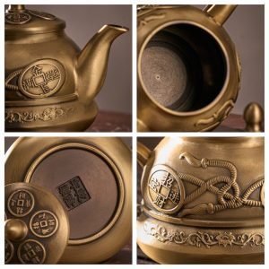 Luxurious Traditional Antique Money Theme Brushed Brass Teapots For Sale