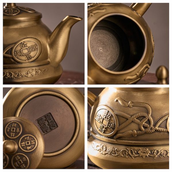 Luxurious Traditional Antique Money Theme Brushed Brass Teapots For Sale
