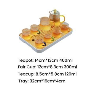 Modern Elegant Heat Resistant Hammered Glass Tea Set With Colorful Handle