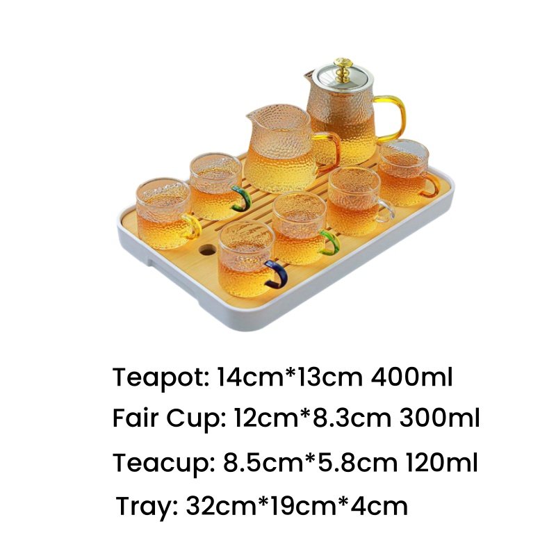 Modern Elegant Heat Resistant Hammered Glass Tea Set With Colorful Handle Modern Elegant Heat Resistant Hammered Glass Tea Set With Colorful Handle