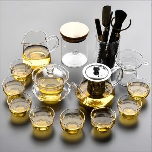 Modern High Borosilicate Heat Resistant Clear Glass Tea Ceremony Set For Sale
