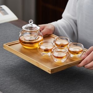 Modern High Borosilicate Transparent Clear Double Wall Loose Leaf Tea Glasses Set