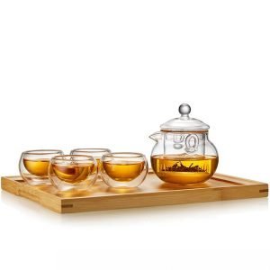 Modern High Borosilicate Transparent Clear Double Wall Loose Leaf Tea Glasses Set