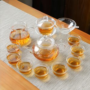 Modern Simple Transparent Heat Resistant Clear Flowering Tea Glasses Sets For Sale