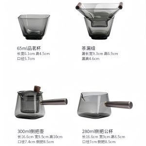 Modern Transparent And Grey Luxurious Glass Tea Sets With Wooden Side Handle