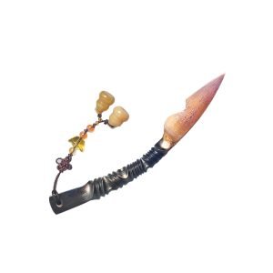 Moon Shaped Damascus Steel Vintage Pu-erh Tactical Tea Cake Knife With Tassel