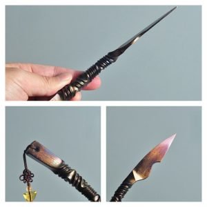 Moon Shaped Damascus Steel Vintage Pu-erh Tactical Tea Cake Knife With Tassel