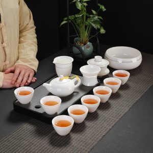 Mutton Fat Jade Traditional Chinese Eggshell White Porcelain Tea Service Set Antique