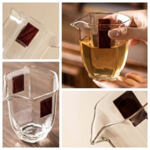 New Chinese Style Clear Glass Classical Kungfu Gong Dao Bei With Double Hexagonal Rosewood Handles