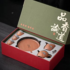 Orange Rough Pottery Embossed Auspicious Clouds Authentic Japanese Antique Tea Set