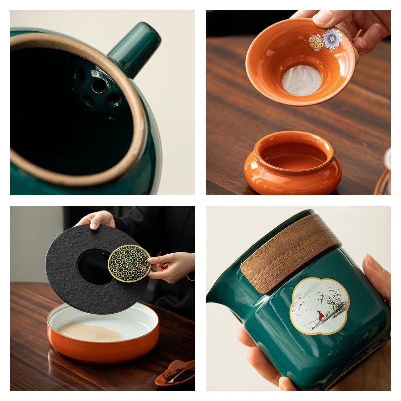 Orange And Green Antique Flower Pattern Authentic Ceramic Gongfu Cha Service Tea Tray Sets Orange And Green Antique Flower Pattern Authentic Ceramic Gongfu Cha Service Tea Tray Sets