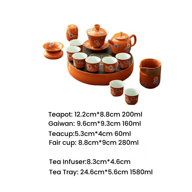 Orange And Green Antique Flower Pattern Authentic Ceramic Gongfu Cha Service Tea Tray Sets Orange And Green Antique Flower Pattern Authentic Ceramic Gongfu Cha Service Tea Tray Sets