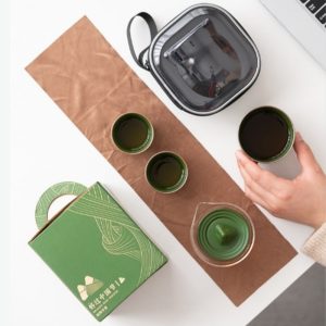 Panda Bamboo Theme Ceramic Portable Travelling Tea Set In Case For Two